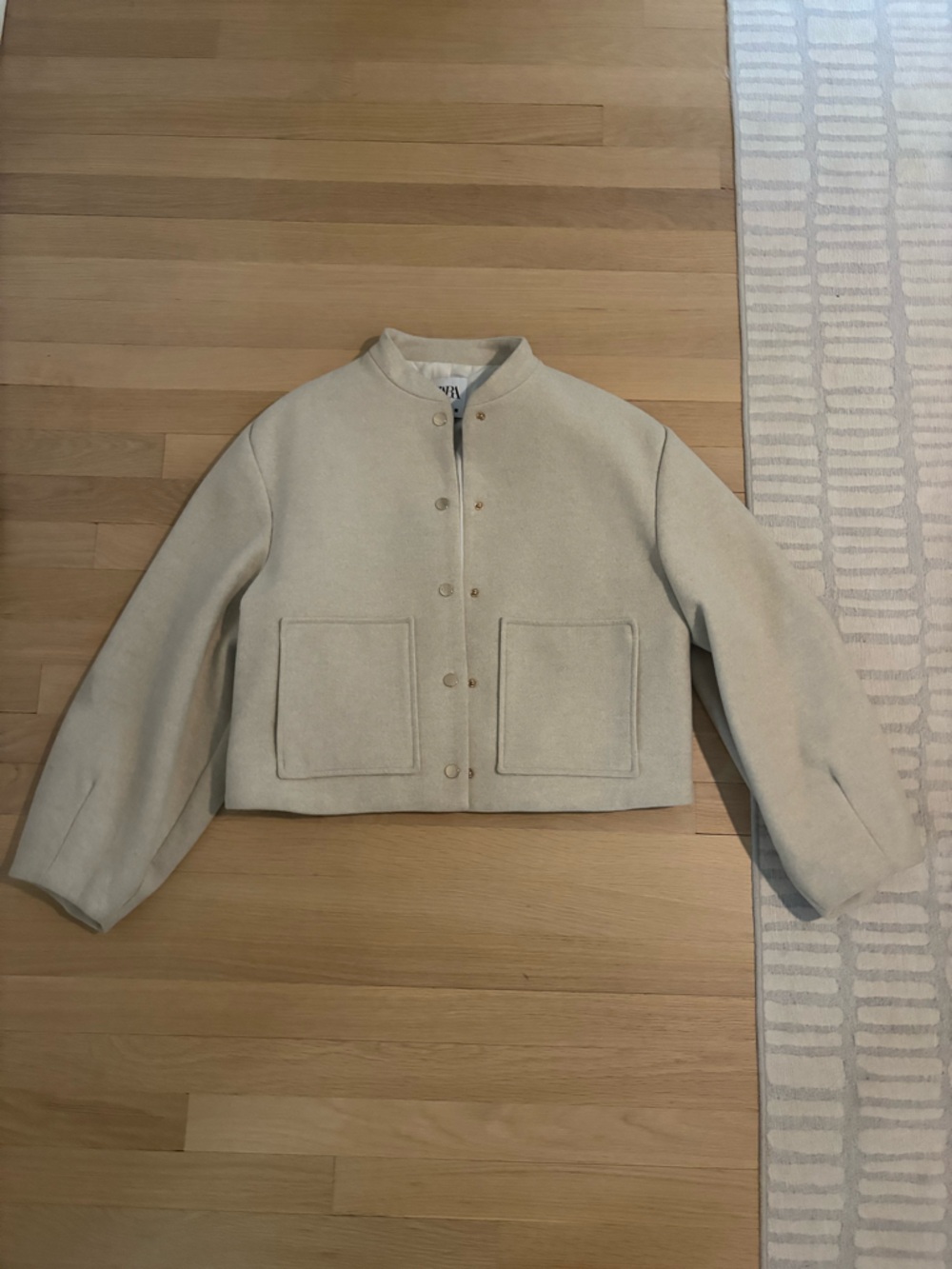 Zara Cream Collarless Cropped Jacket